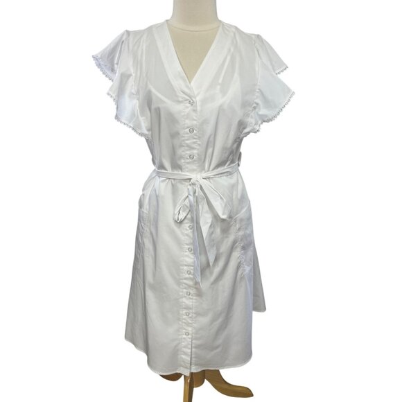 Isabel & Nina Dress Womens 14 White New WOT Button Up Knee Length Belted - Picture 1 of 9